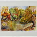*** Verkauft *** Jaschik Lilo / Neuwied / Herbst am Altrhein / Aquarell / 50 x 70 cm / 450,- €